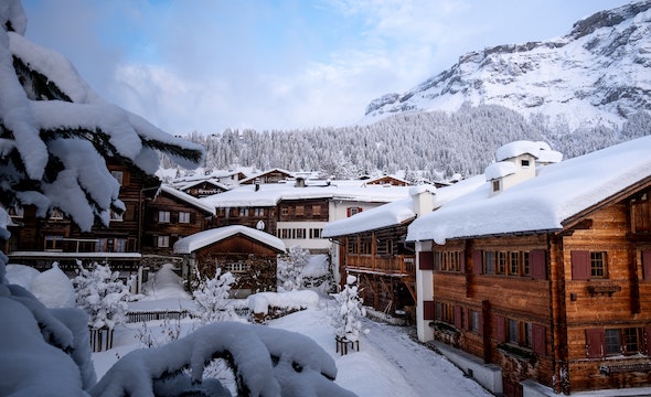 photo of the Swiss Valley Resort covered in snow in the winter time